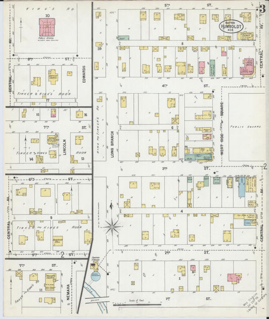 Sanborn Fire Insurance Map from Humboldt, Richardson County, Nebraska (1900), Sheet #0003 - Historic Sanborn Fire Insurance Map Print, vintage old map wall art, antique decor, genealogy gift, Nebraska Nebraska map