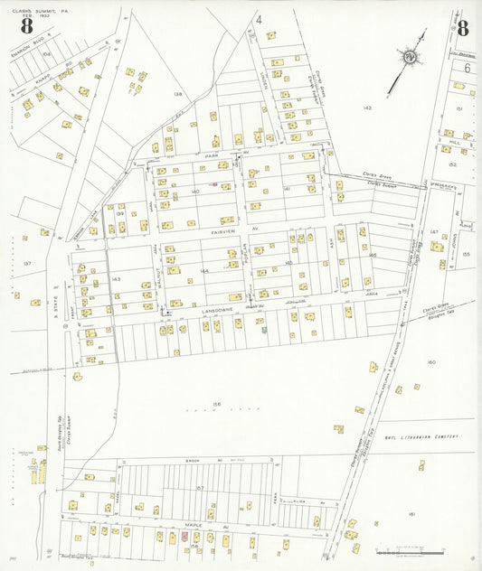 Sanborn Fire Insurance Map from Clark's Summit, Lackawanna County, Pennsylvania (1933), Sheet #0008 - Historic Sanborn Fire Insurance Map Print, vintage old map wall art, antique decor, genealogy gift, Pennsylvania Pennsylvania map