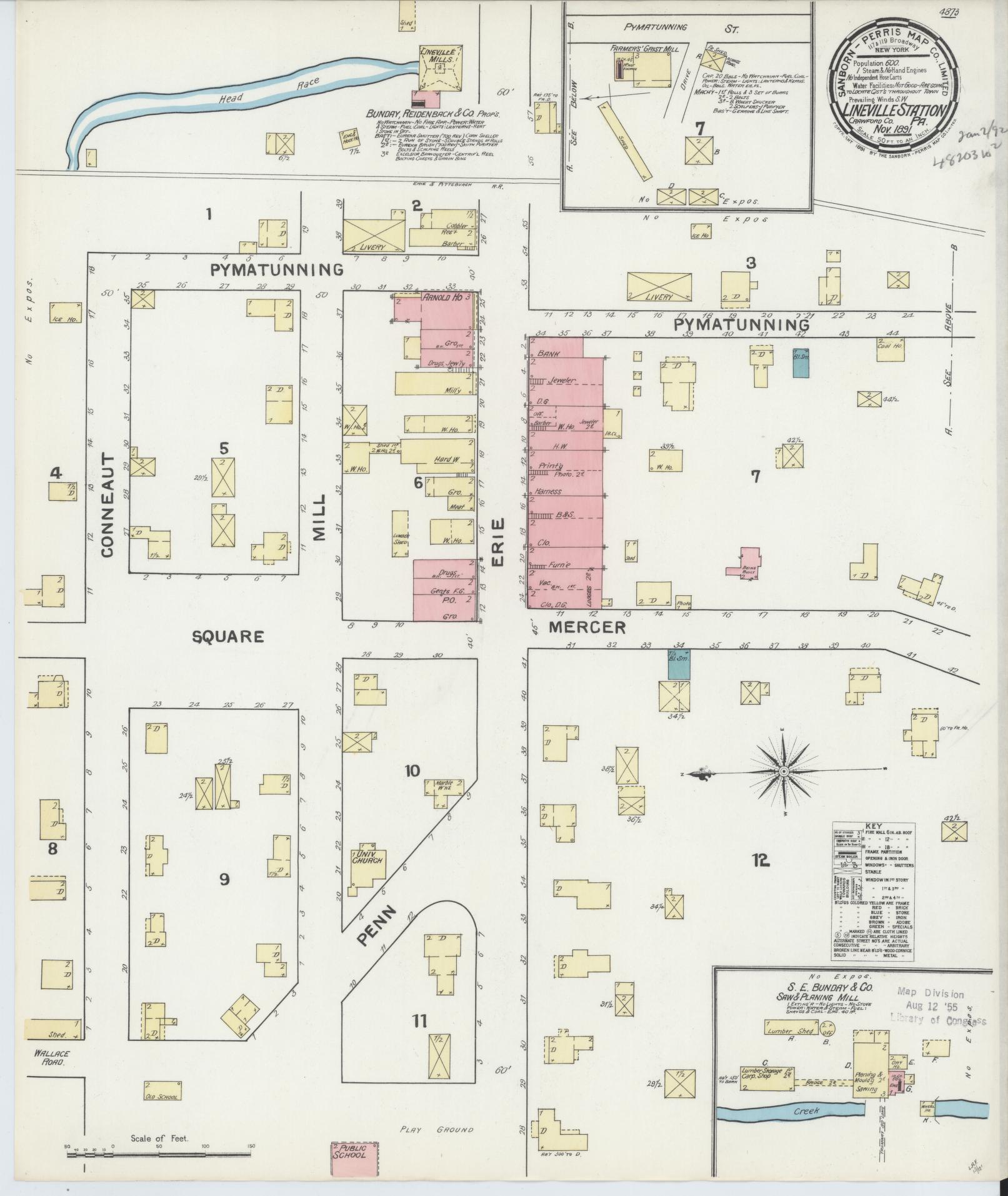 Sanborn Fire Insurance Map from Linesville, Crawford County, Pennsylvania. (1891) – Historic Sanborn Fire Insurance Map Print