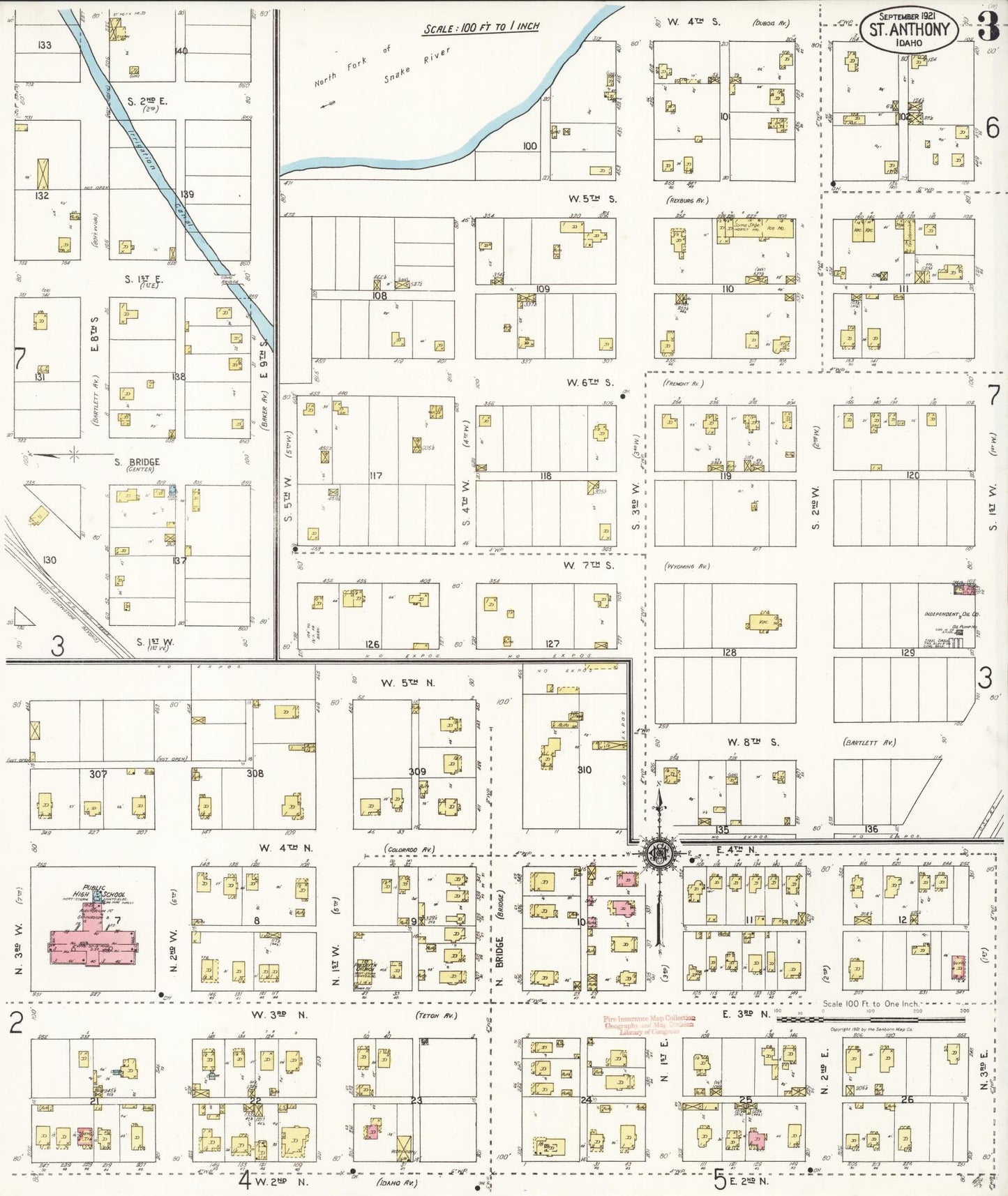 Sanborn Fire Insurance Map from Saint Anthony, Fremont County, Idaho (1921), Sheet #0003 - Complete Map Set gallery image, historic Sanborn map, vintage wall art, Idaho Idaho