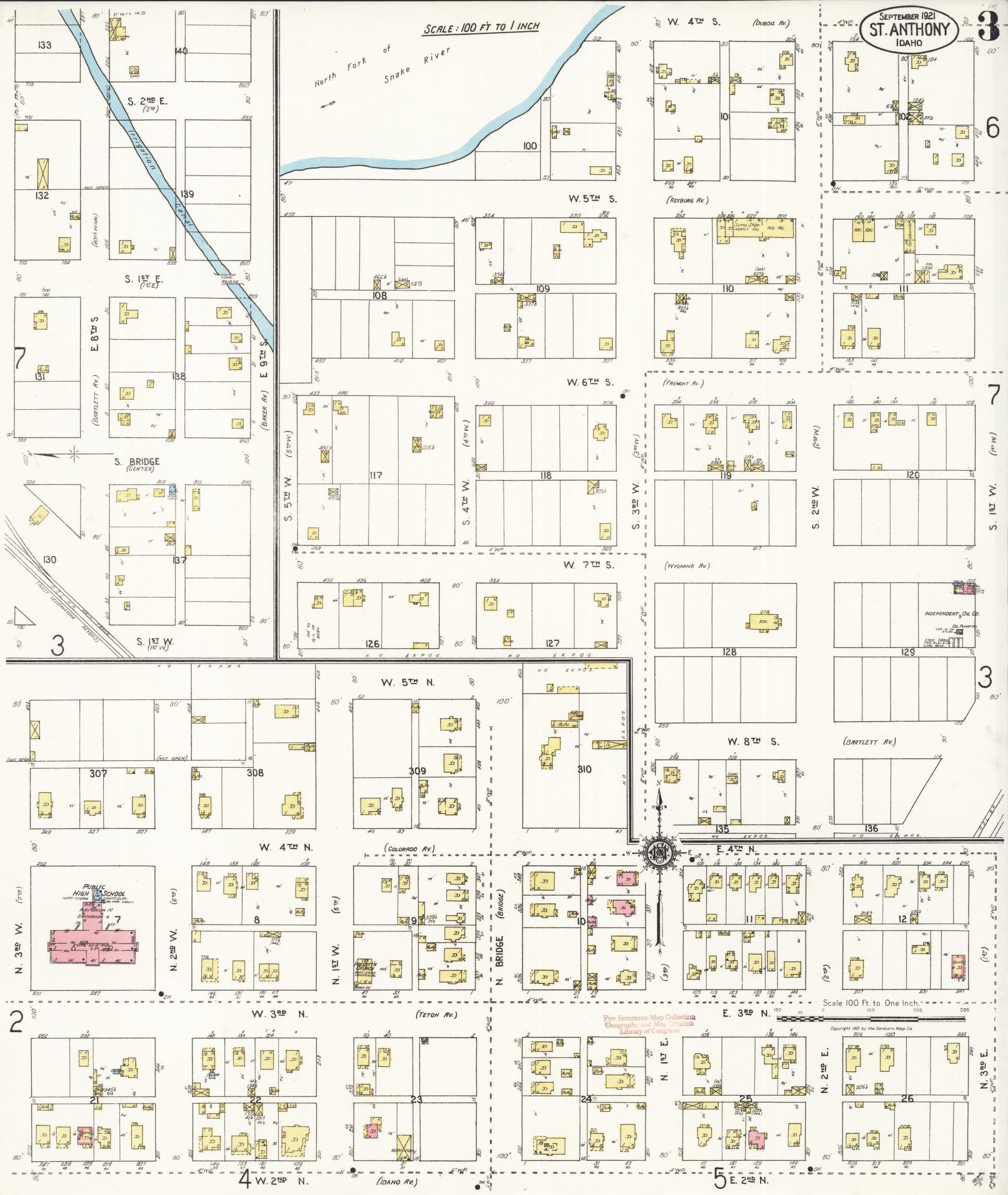 Sanborn Fire Insurance Map from Saint Anthony, Fremont County, Idaho (1921), Sheet #0003 - Complete Map Set gallery image, historic Sanborn map, vintage wall art, Idaho Idaho