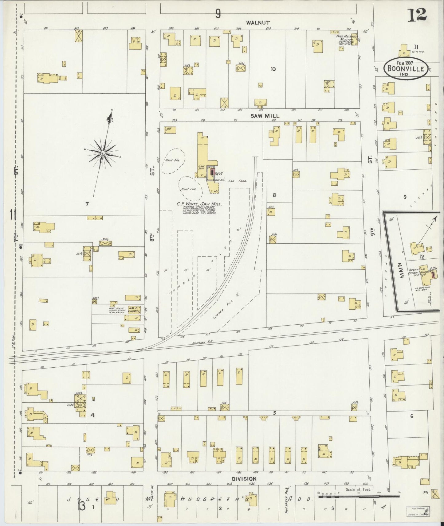 Sanborn Fire Insurance Map from Boonville, Warrick County, Indiana (1907), Sheet #0012 - Complete Map Set gallery image, historic Sanborn map, vintage wall art, Indiana Indiana