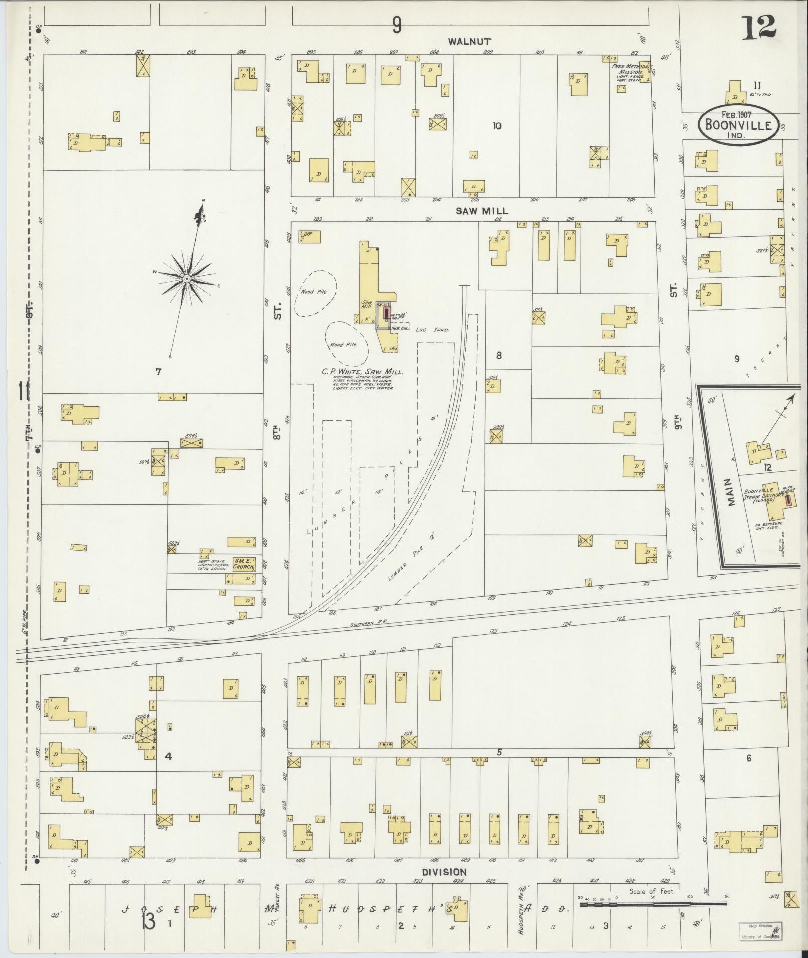 Sanborn Fire Insurance Map from Boonville, Warrick County, Indiana (1907), Sheet #0012 - Complete Map Set gallery image, historic Sanborn map, vintage wall art, Indiana Indiana