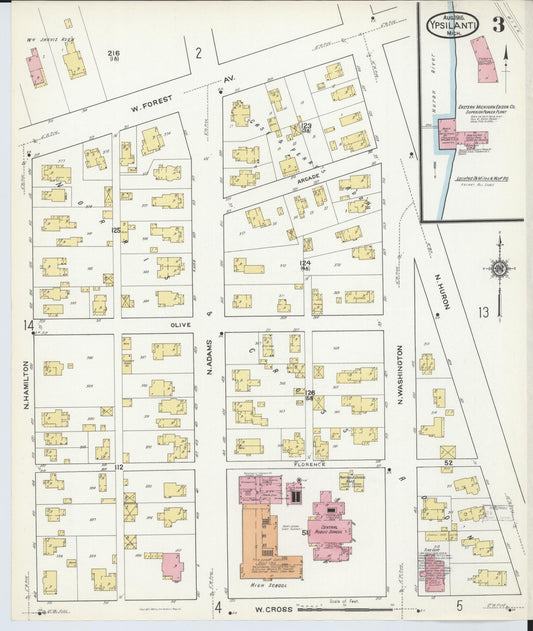 Sanborn Fire Insurance Map from Ypsilanti, Washtenaw County, Michigan (1916), Sheet #0003 - Historic Sanborn Fire Insurance Map Print, vintage old map wall art, antique decor, genealogy gift, Michigan Michigan map