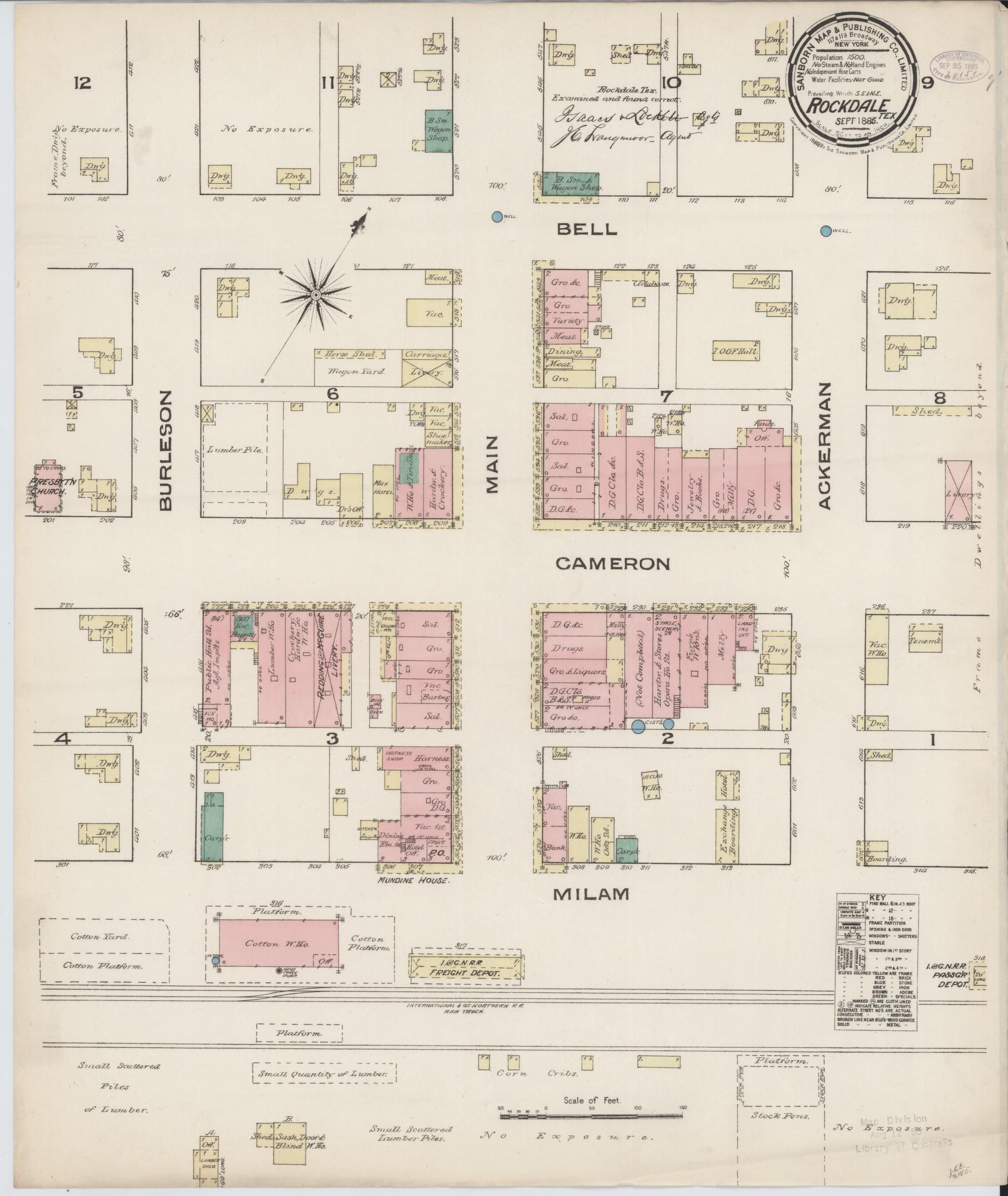 Sanborn Fire Insurance Map from Rockdale, Milam County, Texas (1885), Sheet #0001 - Historic Sanborn Fire Insurance Map Print, vintage old map wall art, antique decor, genealogy gift, Texas Texas map