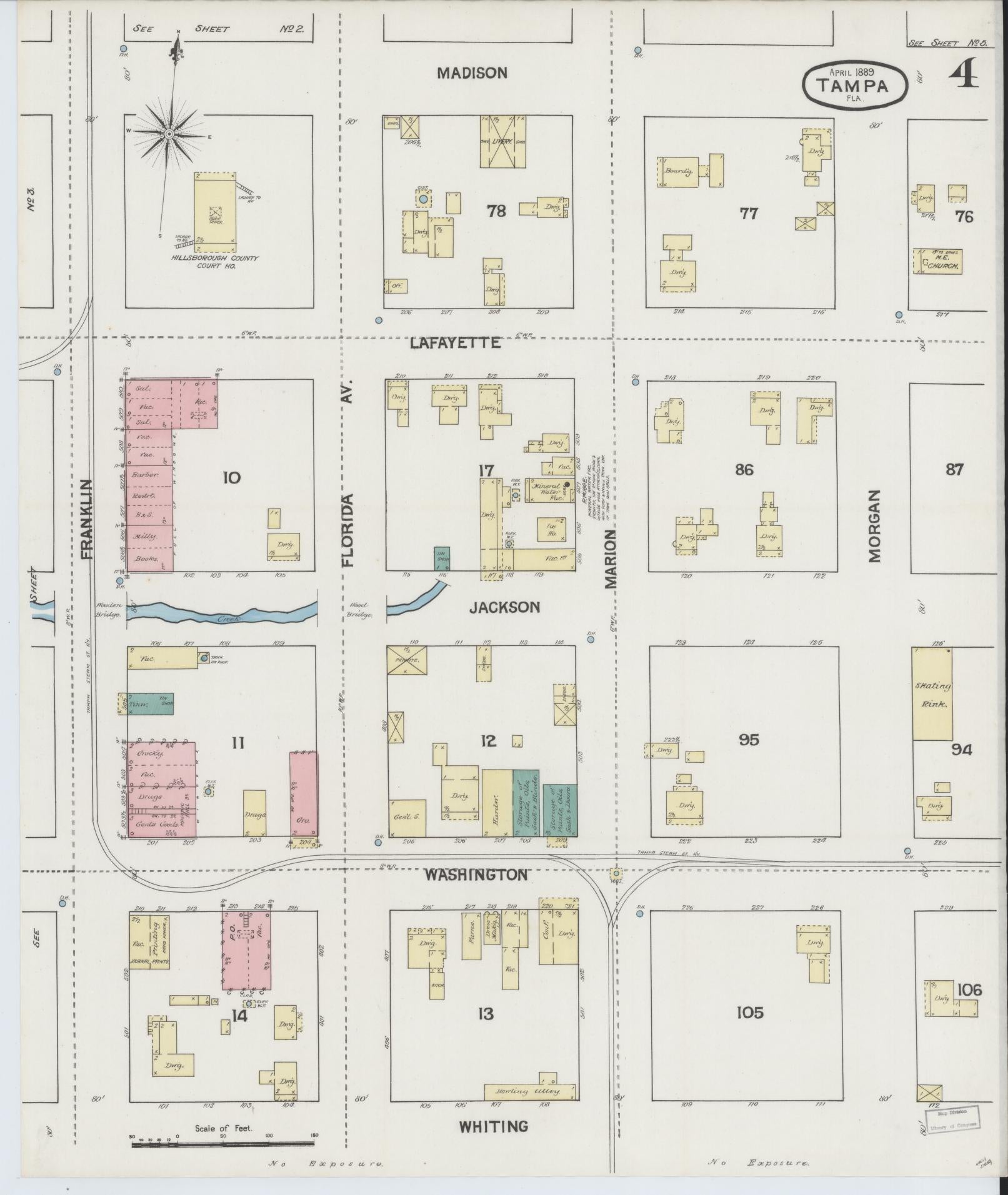 Sanborn Fire Insurance Map from Tampa, Hillsborough County, Florida (1889), Sheet #0004 - Complete Map Set gallery image, historic Sanborn map, vintage wall art, Florida Florida