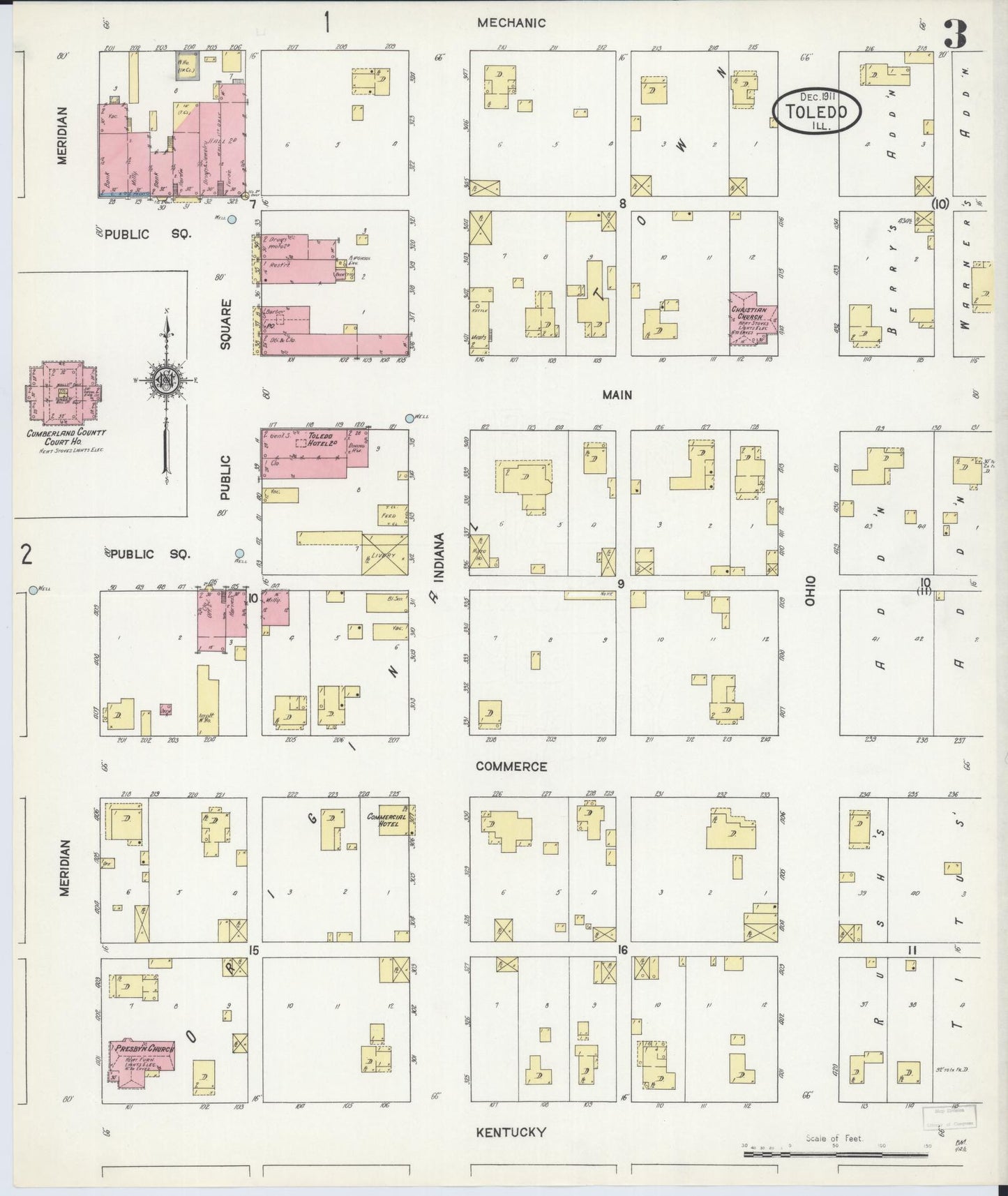 Sanborn Fire Insurance Map from Toledo, Cumberland County, Illinois (1911), Sheet #0003 - Historic Sanborn Fire Insurance Map Print, vintage old map wall art, antique decor, genealogy gift, Illinois Illinois map