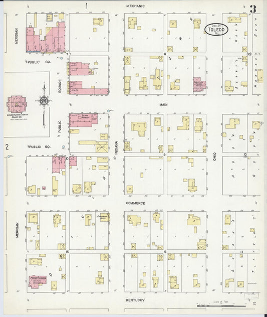 Sanborn Fire Insurance Map from Toledo, Cumberland County, Illinois (1911), Sheet #0003 - Historic Sanborn Fire Insurance Map Print, vintage old map wall art, antique decor, genealogy gift, Illinois Illinois map