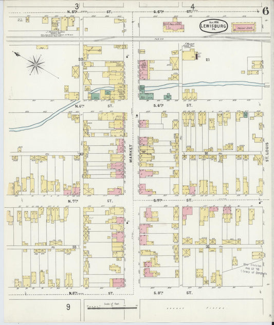 Sanborn Fire Insurance Map from Lewisburg, Union County, Pennsylvania (1896), Sheet #0006 - Historic Sanborn Fire Insurance Map Print, vintage old map wall art, antique decor, genealogy gift, Pennsylvania Pennsylvania map