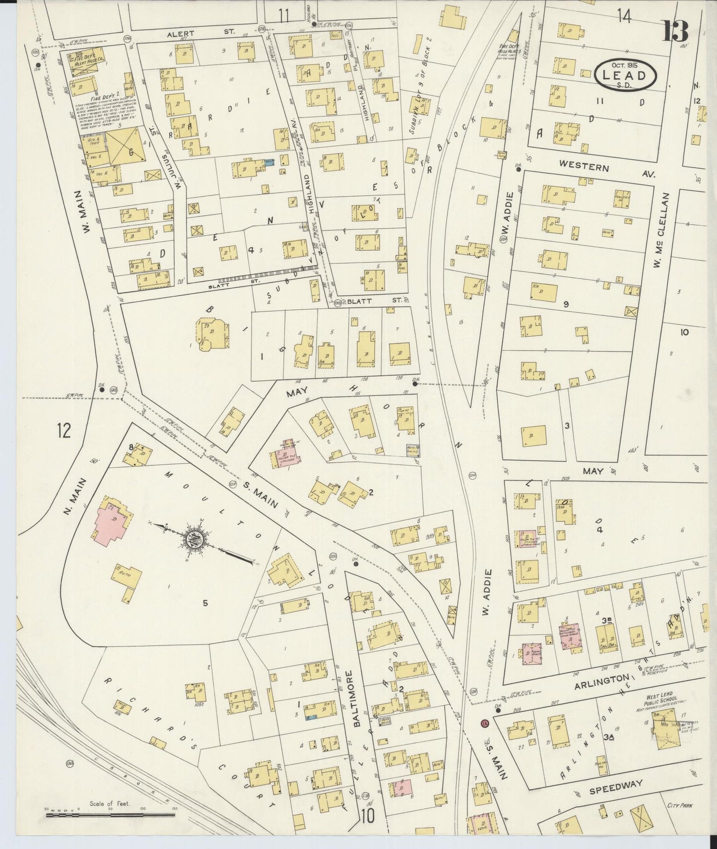 Sanborn Fire Insurance Map from Lead, Lawrence County, South Dakota (1915), Sheet #0013 - Historic Sanborn Fire Insurance Map Print, vintage old map wall art, antique decor, genealogy gift, South Dakota South Dakota map
