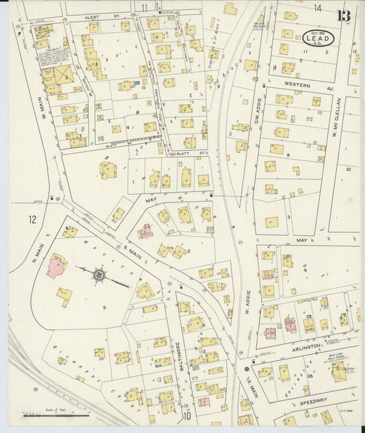 Sanborn Fire Insurance Map from Lead, Lawrence County, South Dakota (1915), Sheet #0013 - Historic Sanborn Fire Insurance Map Print, vintage old map wall art, antique decor, genealogy gift, South Dakota South Dakota map
