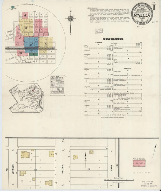 Sanborn Fire Insurance Map from Mineola, Wood County, Texas (1921), Sheet #0001 - Historic Sanborn Fire Insurance Map Print, vintage old map wall art, antique decor, genealogy gift, Texas Texas map
