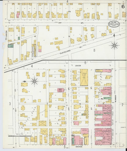 Sanborn Fire Insurance Map from Ashland, Ashland County, Ohio (1904), Sheet #0006 - Historic Sanborn Fire Insurance Map Print, vintage old map wall art, antique decor, genealogy gift, Ohio Ohio map