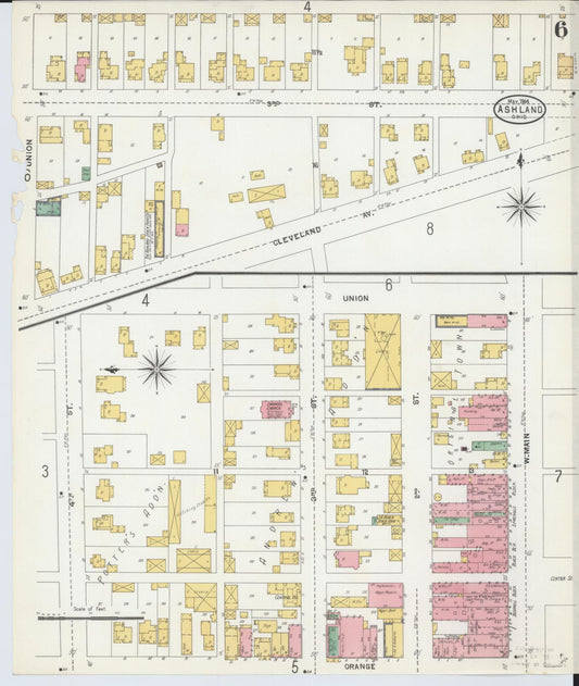 Sanborn Fire Insurance Map from Ashland, Ashland County, Ohio (1904), Sheet #0006 - Historic Sanborn Fire Insurance Map Print, vintage old map wall art, antique decor, genealogy gift, Ohio Ohio map