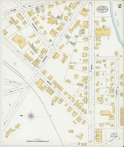 Sanborn Fire Insurance Map from Maynard, Middlesex County, Massachusetts (1899), Sheet #0002 - Historic Sanborn Fire Insurance Map Print, vintage old map wall art, antique decor, genealogy gift, Massachusetts Massachusetts map