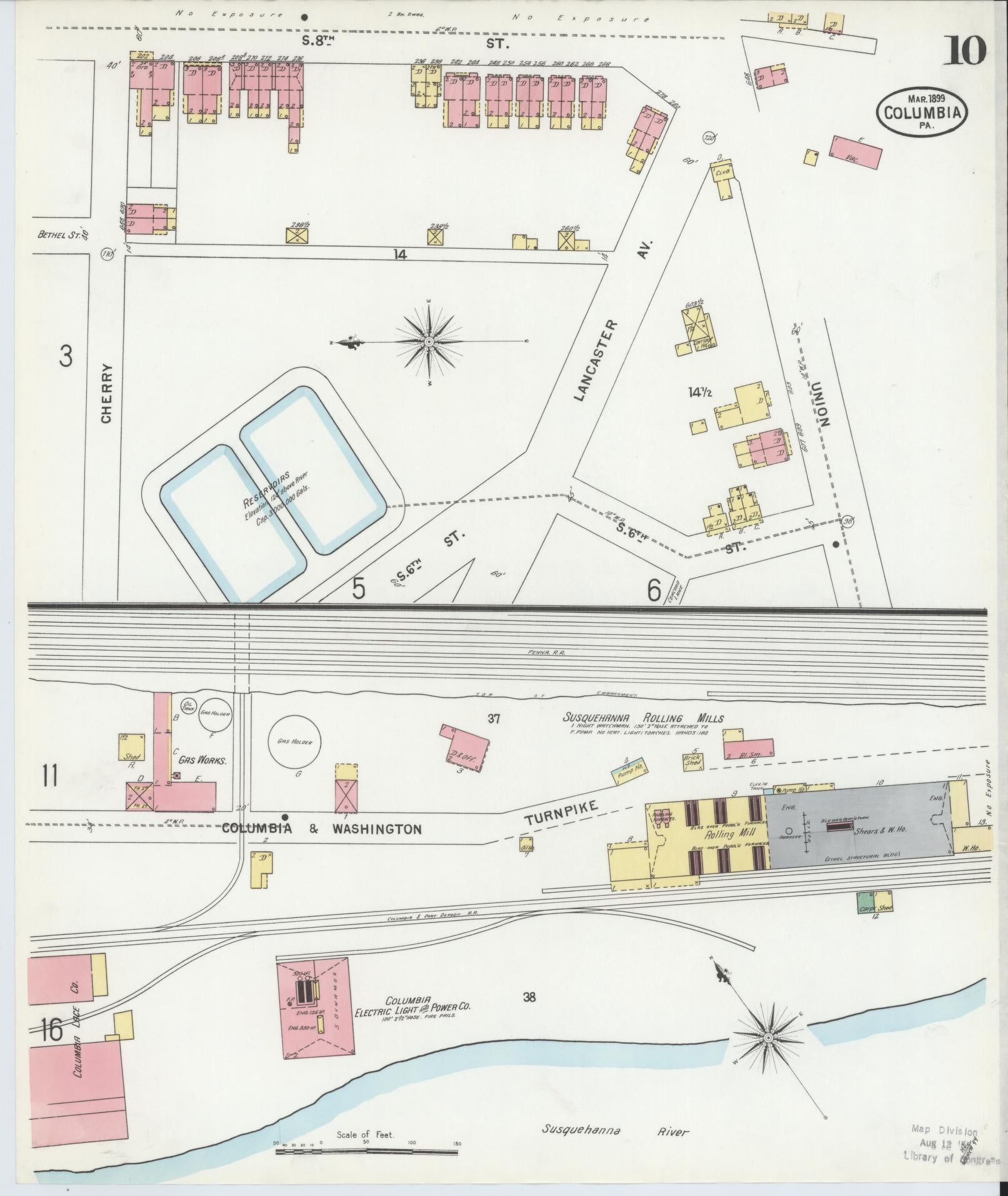 Sanborn Fire Insurance Map from Columbia, Lancaster County, Pennsylvania (1899), Sheet #0010 - Historic Sanborn Fire Insurance Map Print, vintage old map wall art, antique decor, genealogy gift, Pennsylvania Pennsylvania map