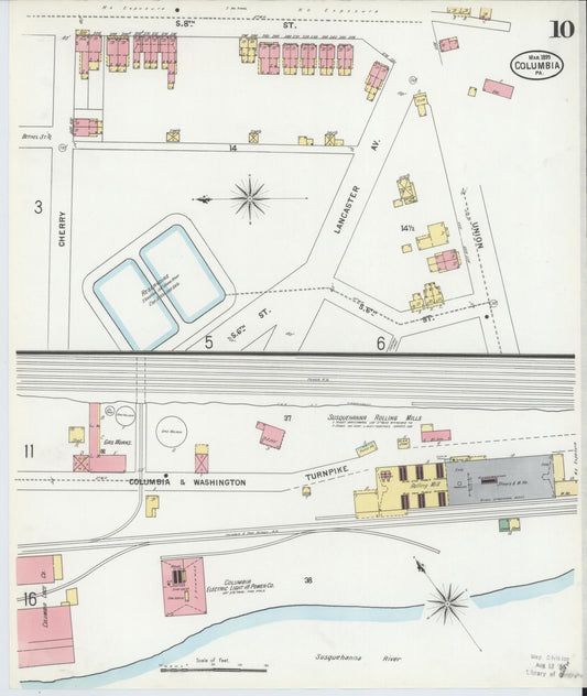 Sanborn Fire Insurance Map from Columbia, Lancaster County, Pennsylvania (1899), Sheet #0010 - Historic Sanborn Fire Insurance Map Print, vintage old map wall art, antique decor, genealogy gift, Pennsylvania Pennsylvania map