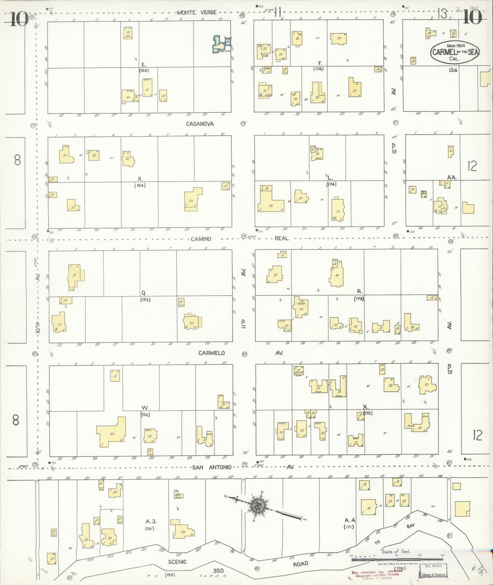 Sanborn Fire Insurance Map from Carmel By The Sea, Monterey County, California (1924), Sheet #0010 - Complete Map Set gallery image, historic Sanborn map, vintage wall art, California California