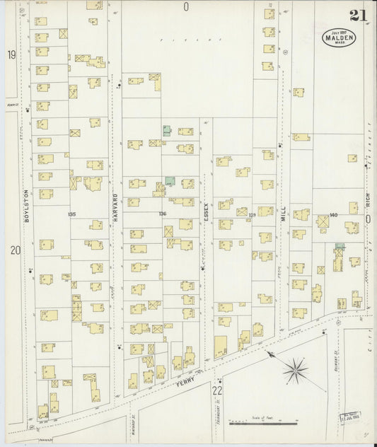 Sanborn Fire Insurance Map from Malden, Middlesex County, Massachusetts (1897), Sheet #0021 - Historic Sanborn Fire Insurance Map Print, vintage old map wall art, antique decor, genealogy gift, Massachusetts Massachusetts map