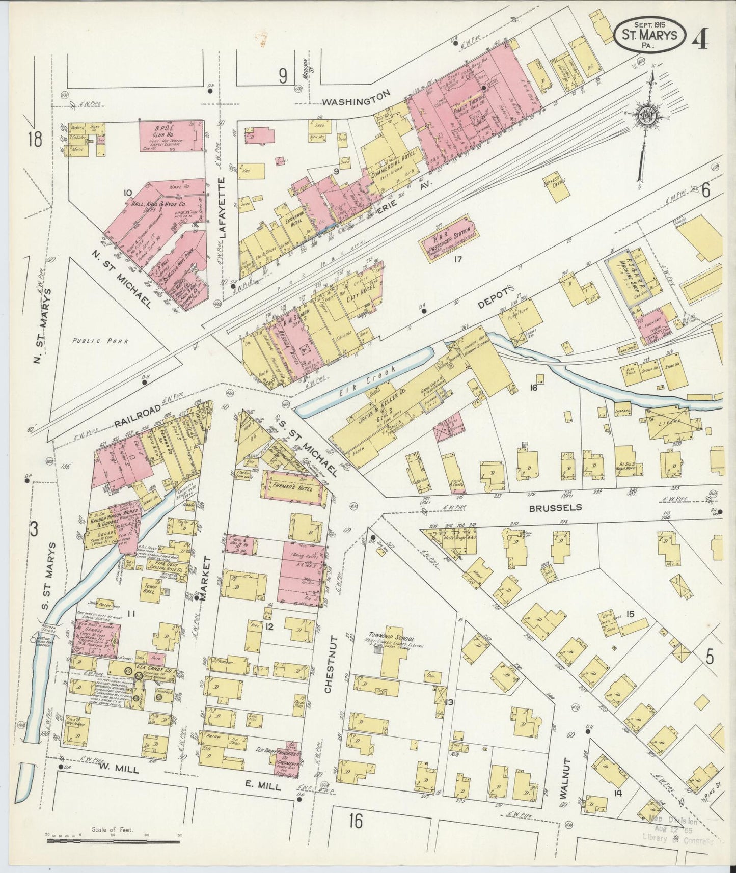 Sanborn Fire Insurance Map from Saint Marys, Elk County, Pennsylvania (1915), Sheet #0004 - Complete Map Set gallery image, historic Sanborn map, vintage wall art, Pennsylvania Pennsylvania