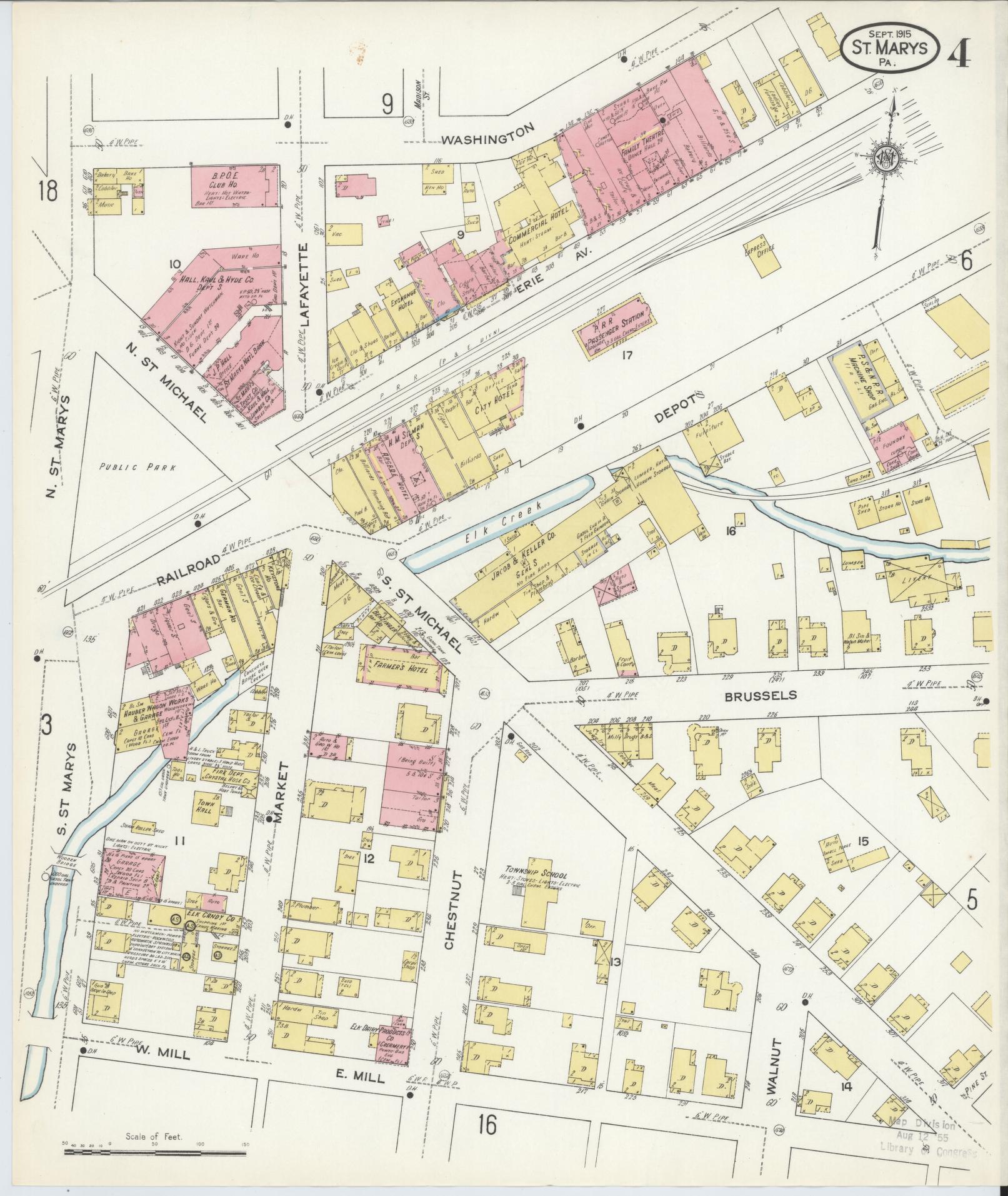 Sanborn Fire Insurance Map from Saint Marys, Elk County, Pennsylvania (1915), Sheet #0004 - Complete Map Set gallery image, historic Sanborn map, vintage wall art, Pennsylvania Pennsylvania