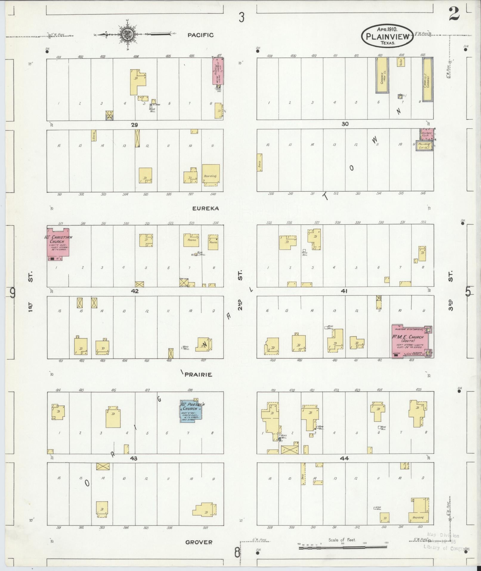 Sanborn Fire Insurance Map from Plainview, Hale County, Texas (1910), Sheet #0002 - Historic Sanborn Fire Insurance Map Print, vintage old map wall art, antique decor, genealogy gift, Texas Texas map