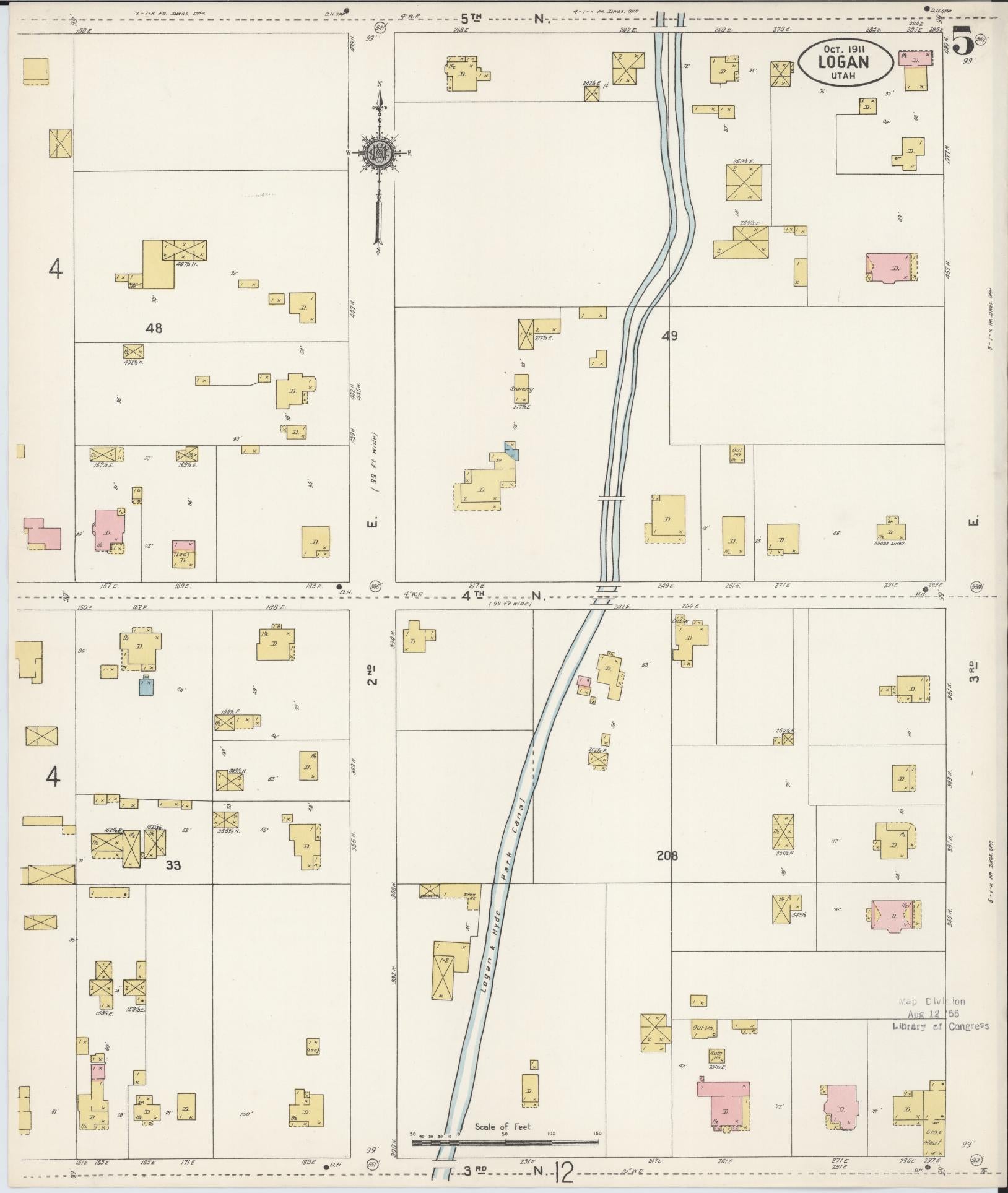 Sanborn Fire Insurance Map from Logan, Cache County, Utah (1911), Sheet #0005 - Historic Sanborn Fire Insurance Map Print, vintage old map wall art, antique decor, genealogy gift, Utah Utah map