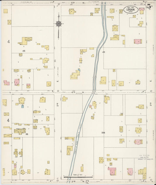 Sanborn Fire Insurance Map from Logan, Cache County, Utah (1911), Sheet #0005 - Historic Sanborn Fire Insurance Map Print, vintage old map wall art, antique decor, genealogy gift, Utah Utah map