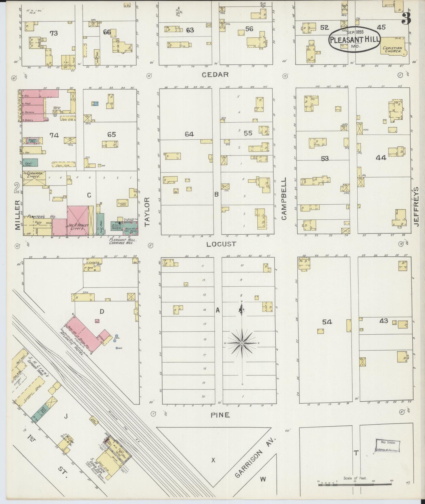 Sanborn Fire Insurance Map from Pleasant Hill, Cass County, Missouri (1893), Sheet #0003 - Complete Map Set gallery image, historic Sanborn map, vintage wall art, Missouri Missouri