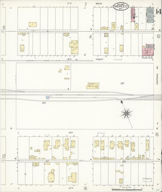 Sanborn Fire Insurance Map from Merced, Merced County, California (1907), Sheet #0014 - Historic Sanborn Fire Insurance Map Print, vintage old map wall art, antique decor, genealogy gift, California California map