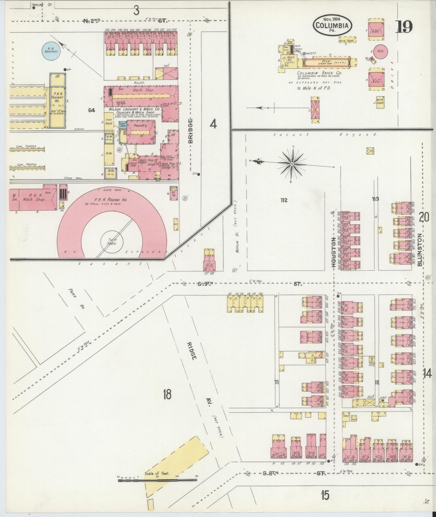 Sanborn Fire Insurance Map from Columbia, Lancaster County, Pennsylvania (1904), Sheet #0019 - Historic Sanborn Fire Insurance Map Print, vintage old map wall art, antique decor, genealogy gift, Pennsylvania Pennsylvania map