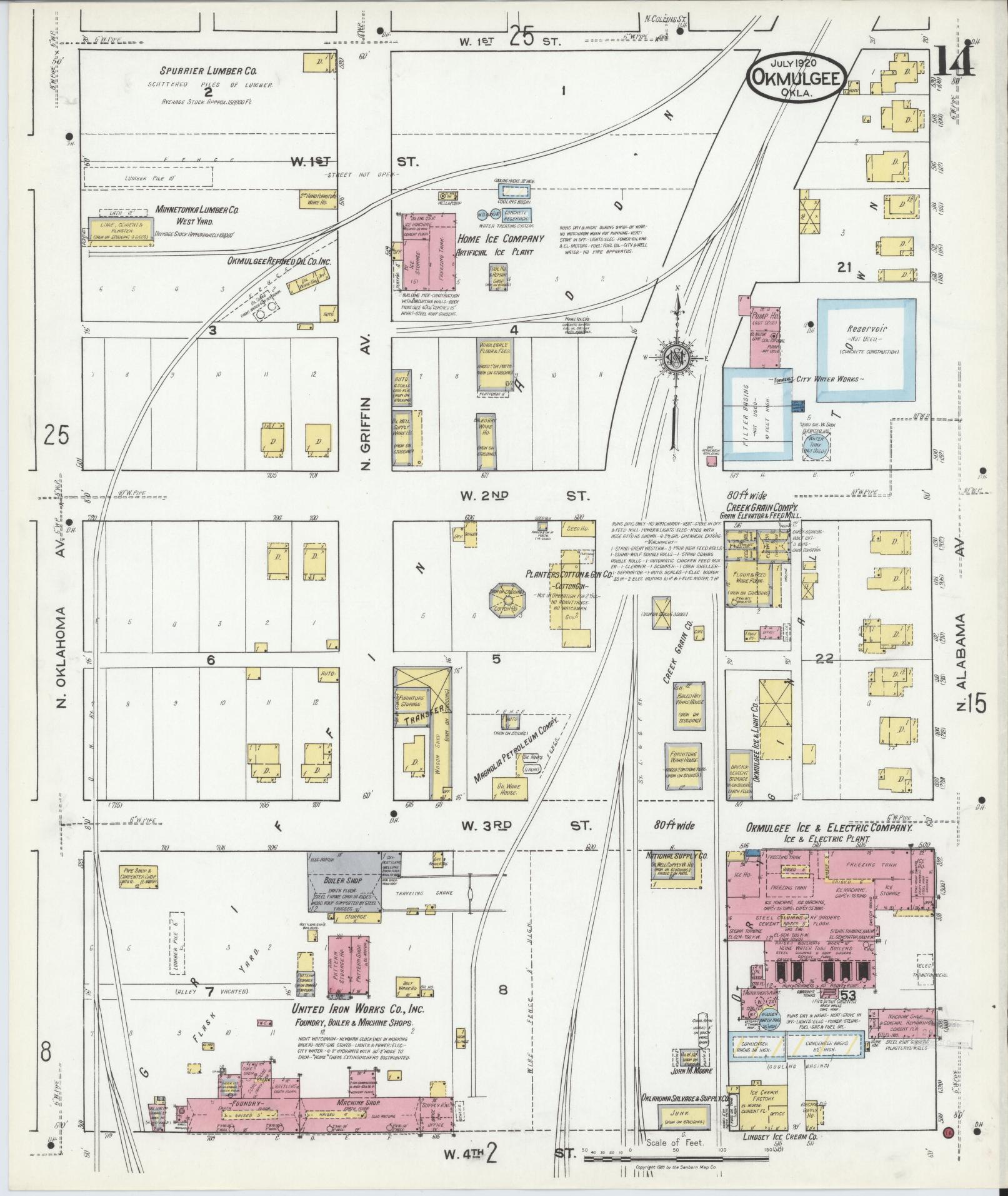Sanborn Fire Insurance Map from Okmulgee, Okmulgee County, Oklahoma (1920), Sheet #0014 - Complete Map Set gallery image, historic Sanborn map, vintage wall art, Oklahoma Oklahoma