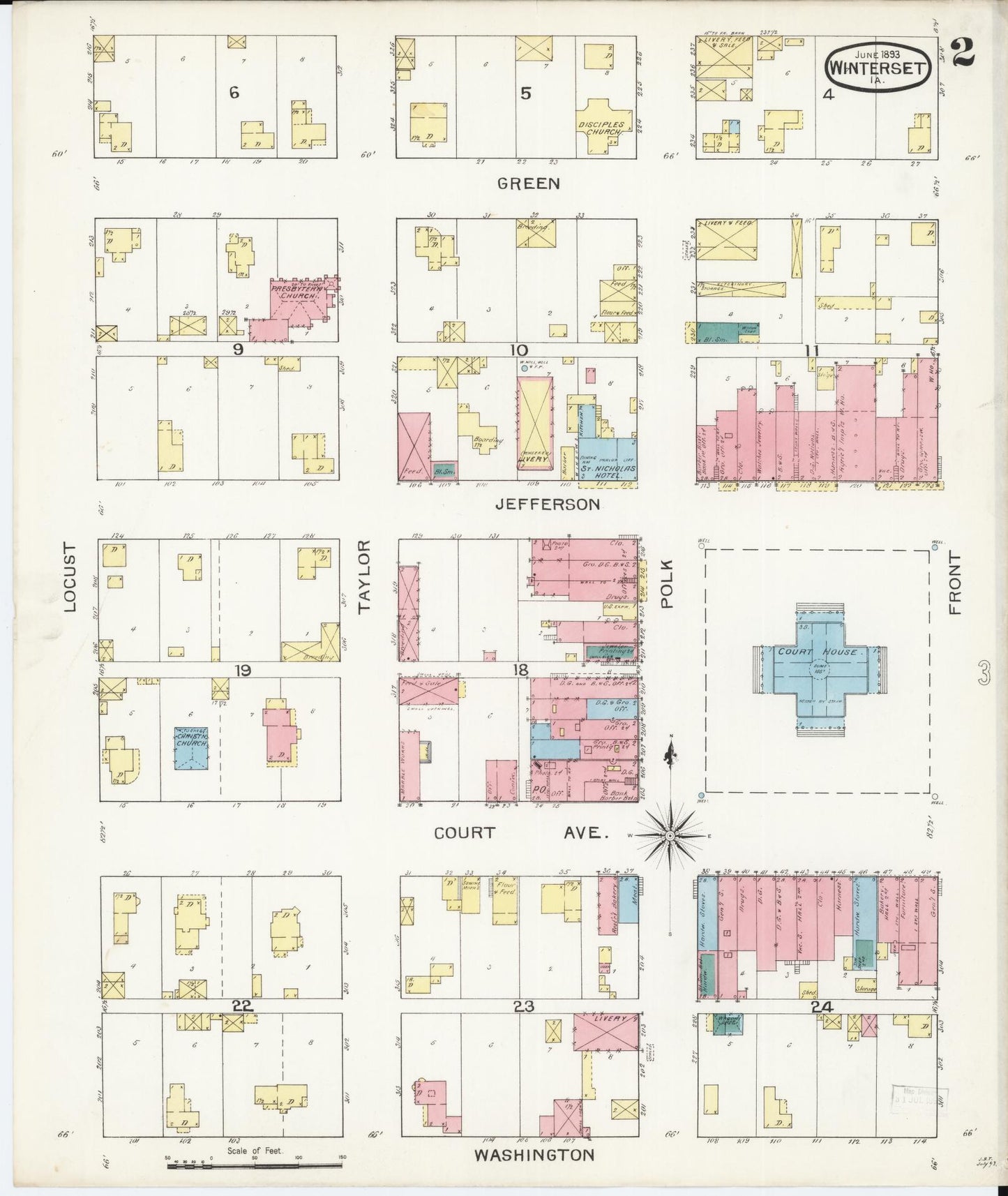 Sanborn Fire Insurance Map from Winterset, Madison County, Iowa (1893), Sheet #0002 - Historic Sanborn Fire Insurance Map Print, vintage old map wall art