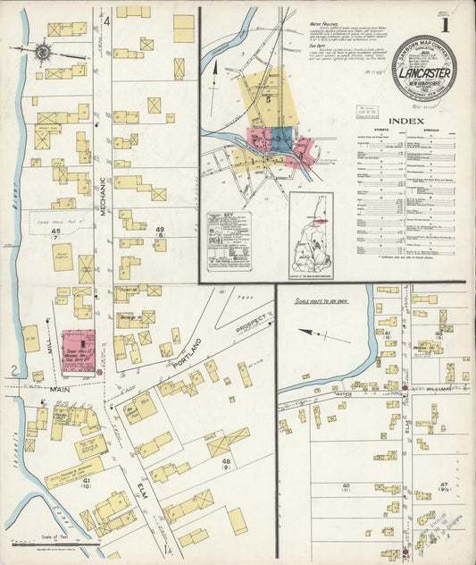 Sanborn Fire Insurance Map from Lancaster, Coos County, New Hampshire (1921), Sheet #0001 - Historic Sanborn Fire Insurance Map Print, vintage old map wall art, antique decor, genealogy gift, New Hampshire New Hampshire map