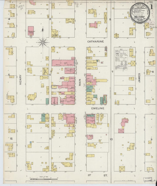 Sanborn Fire Insurance Map from Milford, Kosciusko County, Indiana (1893), Sheet #0001 - Historic Sanborn Fire Insurance Map Print, vintage old map wall art, antique decor, genealogy gift, Indiana Indiana map
