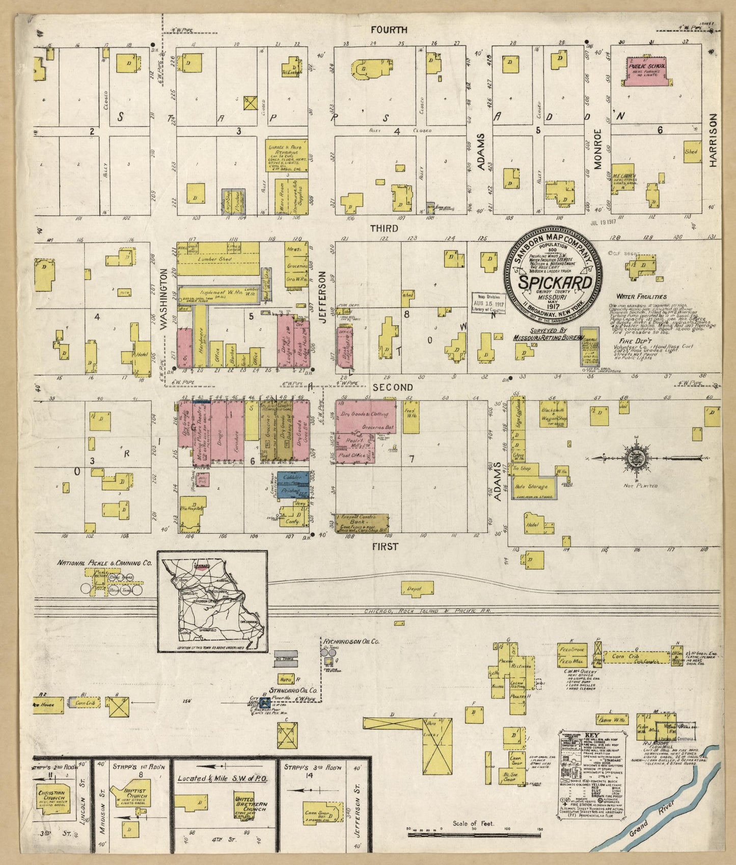 Sanborn Fire Insurance Map from Spickard, Grundy County, Missouri (1917), Sheet #0001 - Historic Sanborn Fire Insurance Map Print, vintage old map wall art, antique decor, genealogy gift, Missouri Missouri map