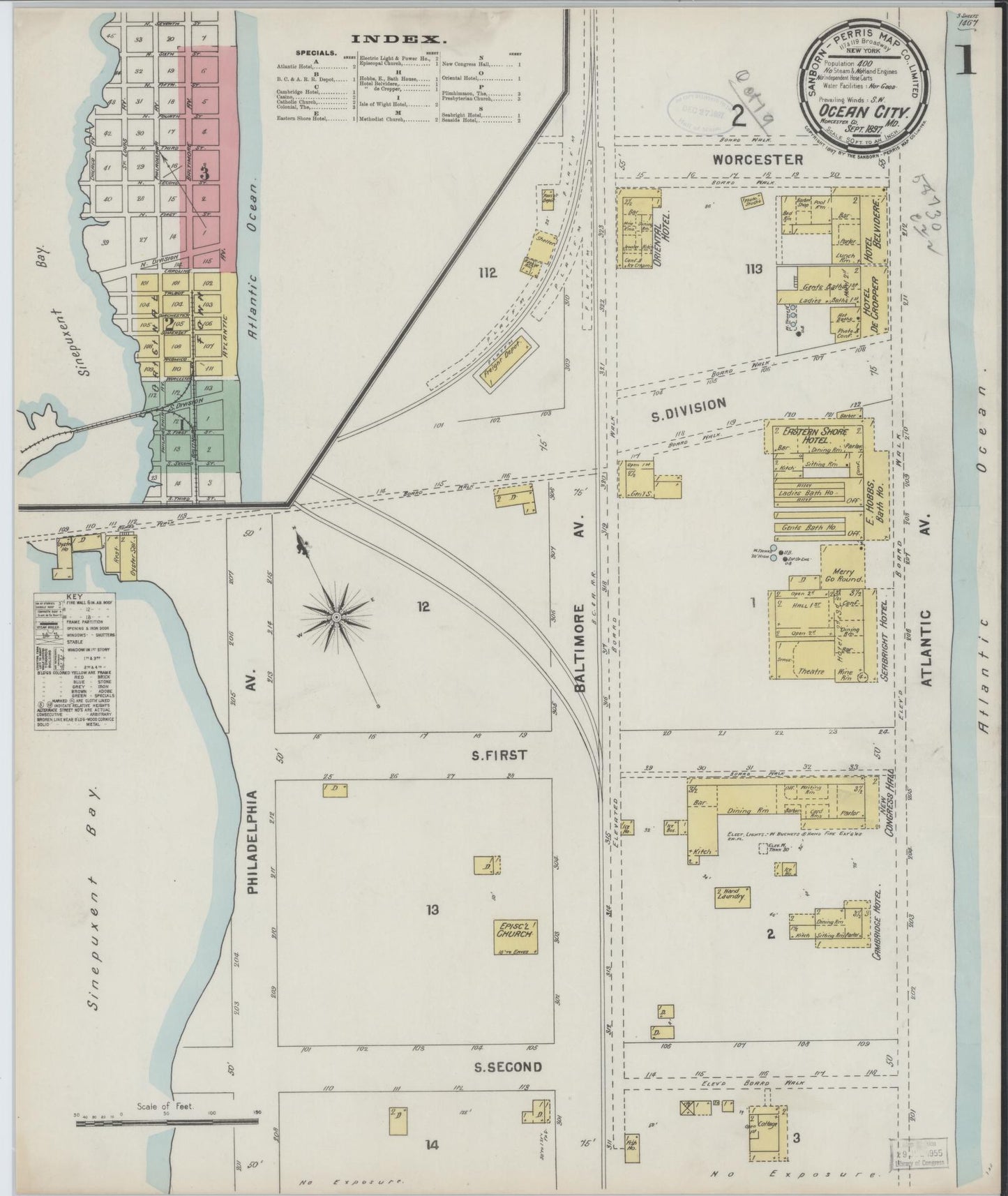 Sanborn Fire Insurance Map from Ocean City, Worcester County, Maryland (1897), Sheet #0001 - Complete Map Set gallery image, historic Sanborn map, vintage wall art, Maryland Maryland