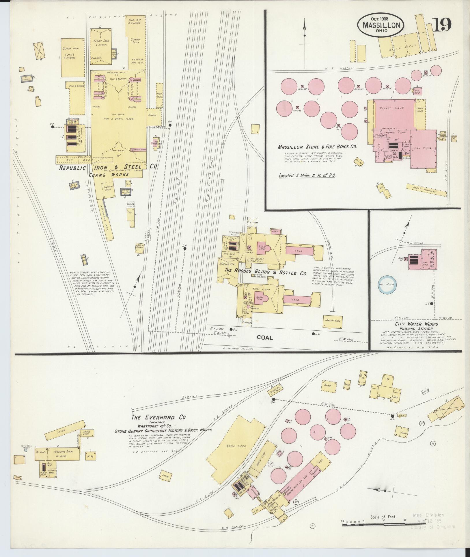 Sanborn Fire Insurance Map from Massillon, Stark County, Ohio (1908), Sheet #0019 - Historic Sanborn Fire Insurance Map Print, vintage old map wall art, antique decor, genealogy gift, Ohio Ohio map