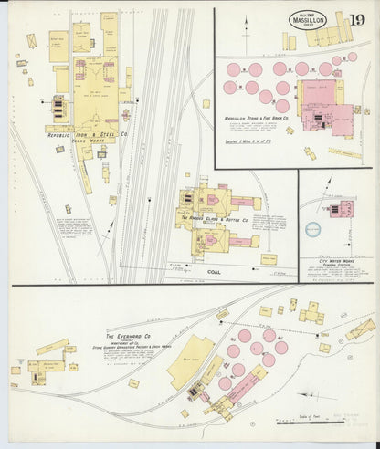Sanborn Fire Insurance Map from Massillon, Stark County, Ohio (1908), Sheet #0019 - Historic Sanborn Fire Insurance Map Print, vintage old map wall art, antique decor, genealogy gift, Ohio Ohio map