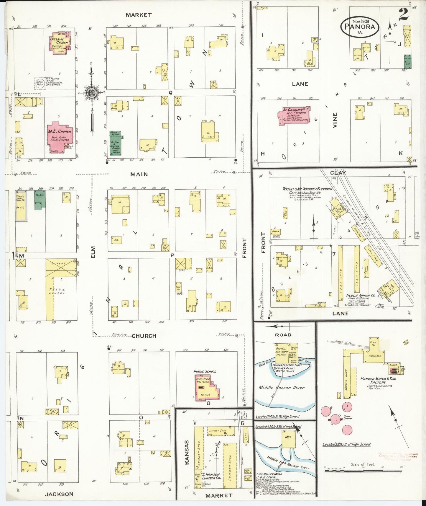 Sanborn Fire Insurance Map from Panora, Guthrie County, Iowa (1909), Sheet #0002 - Historic Sanborn Fire Insurance Map Print, vintage old map wall art