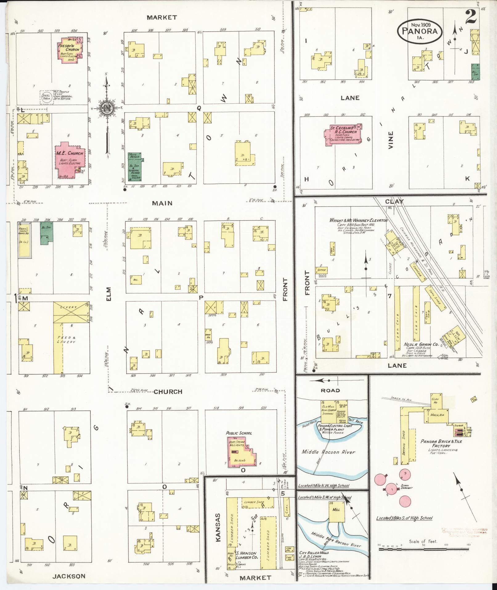 Sanborn Fire Insurance Map from Panora, Guthrie County, Iowa (1909), Sheet #0002 - Historic Sanborn Fire Insurance Map Print, vintage old map wall art