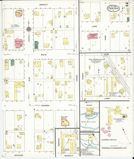 Sanborn Fire Insurance Map from Panora, Guthrie County, Iowa (1909), Sheet #0002 - Historic Sanborn Fire Insurance Map Print, vintage old map wall art