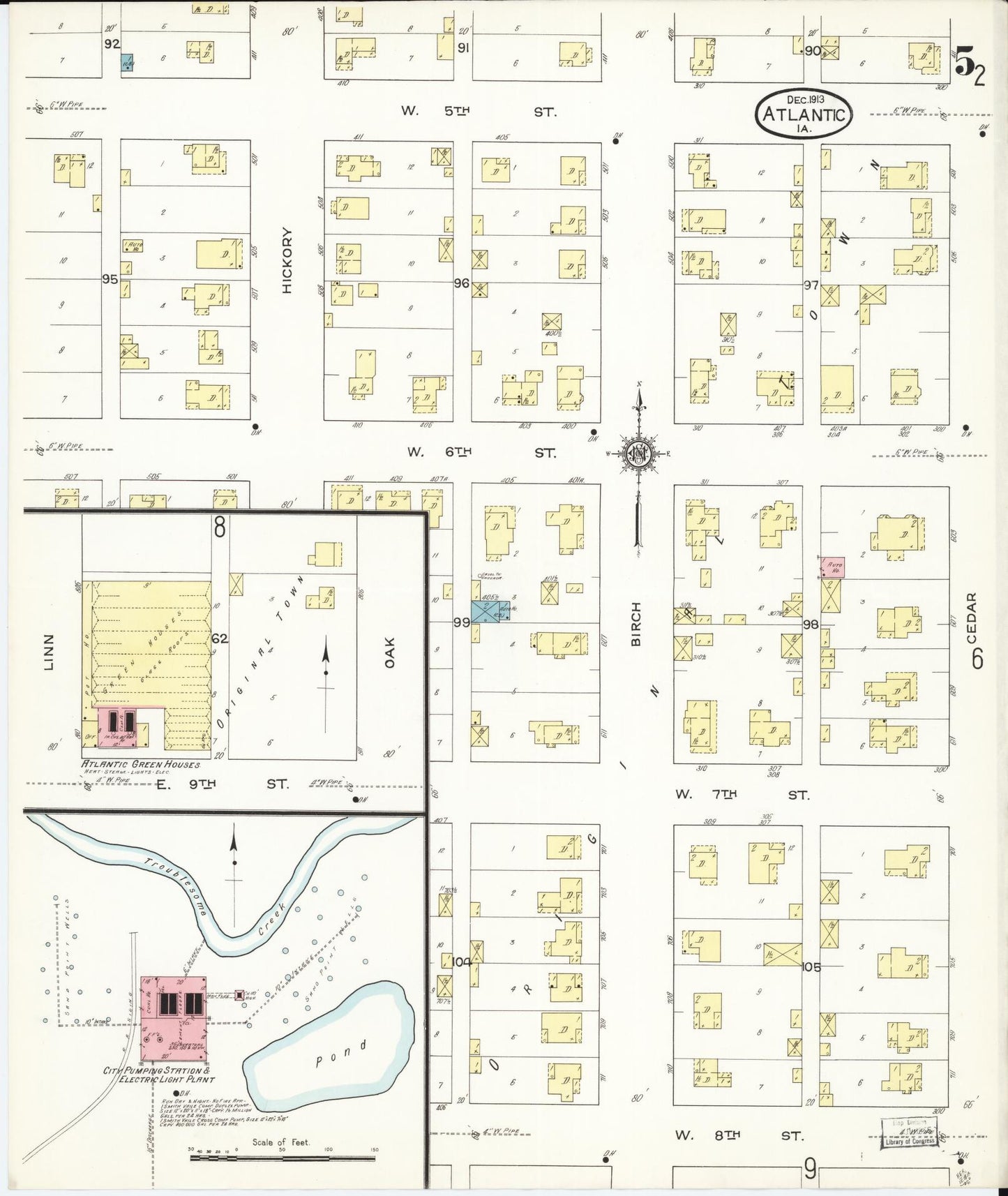 Sanborn Fire Insurance Map from Atlantic, Cass County, Iowa (1913), Sheet #0005 - Historic Sanborn Fire Insurance Map Print, vintage old map wall art