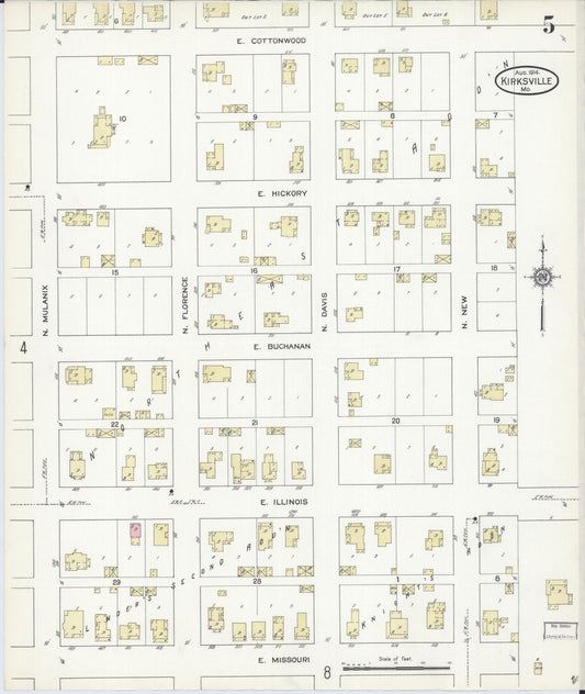Sanborn Fire Insurance Map from Kirksville, Adair County, Missouri (1914), Sheet #0005 - Historic Sanborn Fire Insurance Map Print, vintage old map wall art, antique decor, genealogy gift, Missouri Missouri map