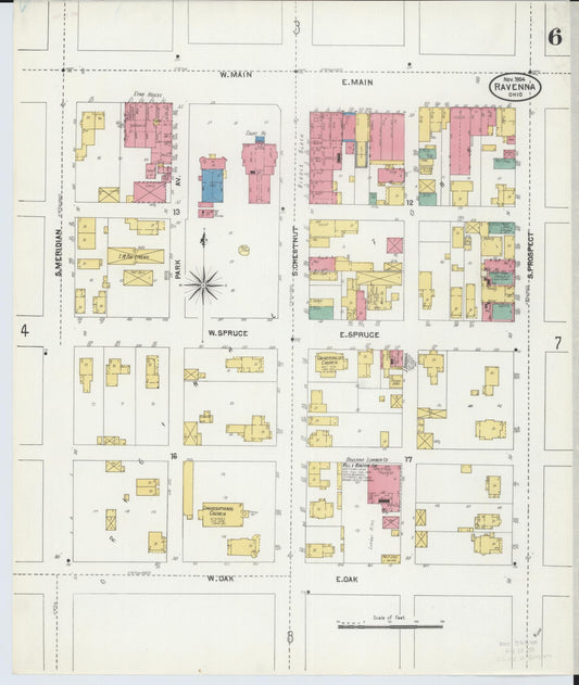 Sanborn Fire Insurance Map from Ravenna, Portage County, Ohio (1904), Sheet #0006 - Historic Sanborn Fire Insurance Map Print, vintage old map wall art, antique decor, genealogy gift, Ohio Ohio map