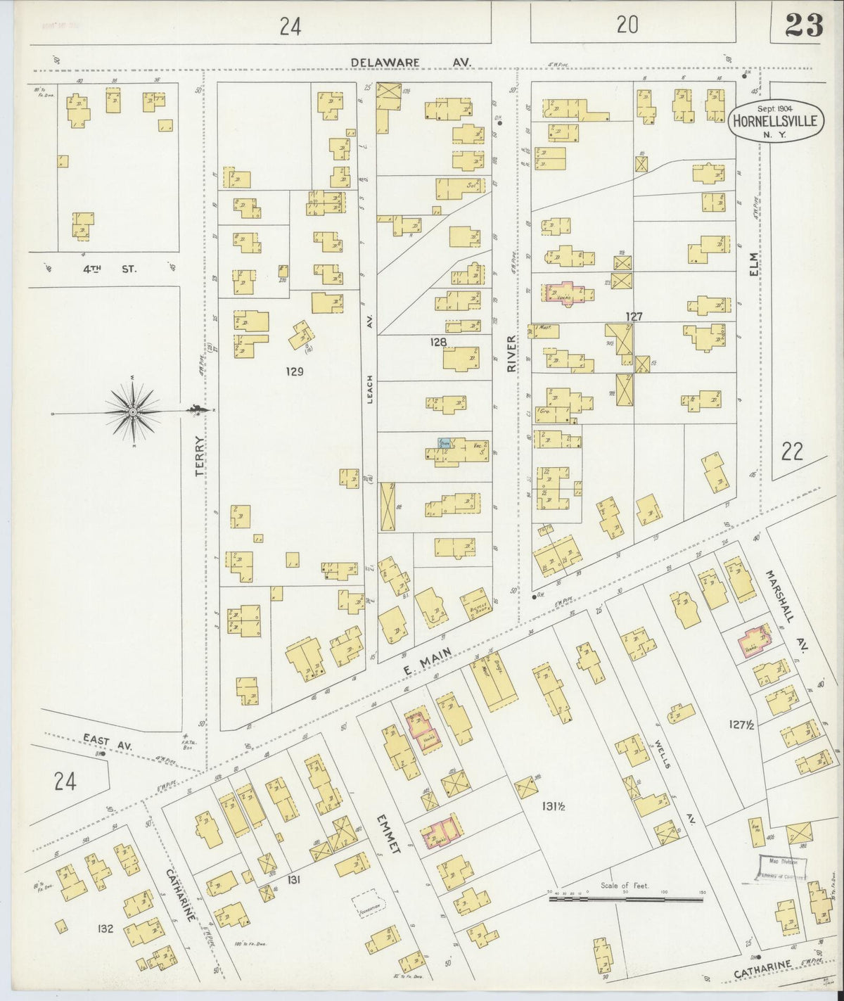 Sanborn Fire Insurance Map from Hornell, Steuben County, New York (1904), Sheet #0023 - Complete Map Set gallery image, historic Sanborn map, vintage wall art, New York New York