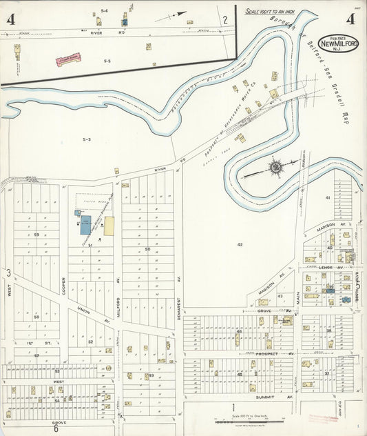 Sanborn Fire Insurance Map from New Milford, Bergen County, New Jersey (1923), Sheet #0004 - Historic Sanborn Fire Insurance Map Print, vintage old map wall art, antique decor, genealogy gift, New Jersey New Jersey map