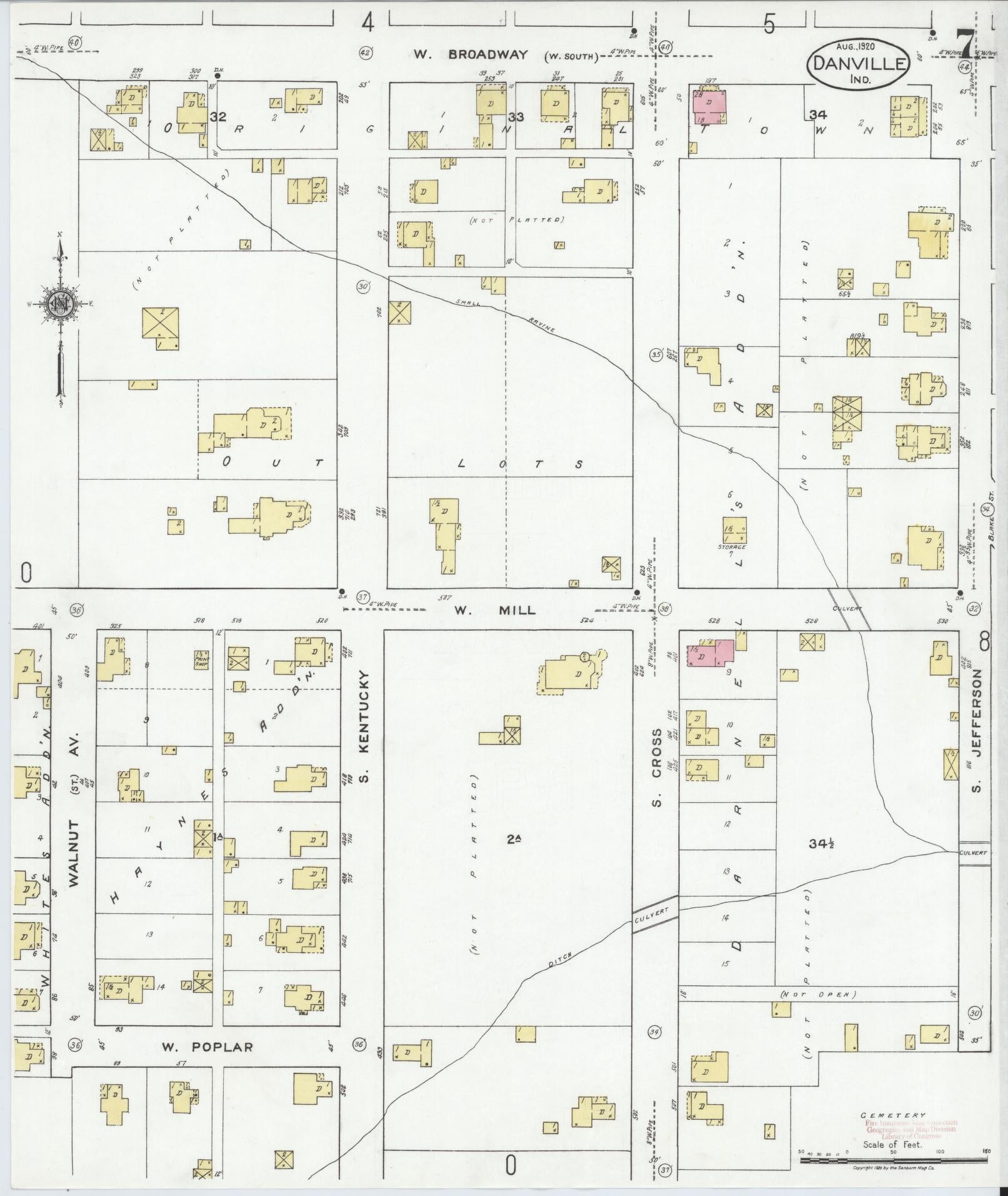 Sanborn Fire Insurance Map from Danville, Hendricks County, Indiana (1920), Sheet #0007 - Historic Sanborn Fire Insurance Map Print, vintage old map wall art, antique decor, genealogy gift, Indiana Indiana map