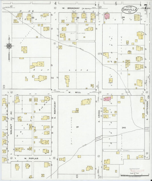 Sanborn Fire Insurance Map from Danville, Hendricks County, Indiana (1920), Sheet #0007 - Historic Sanborn Fire Insurance Map Print, vintage old map wall art, antique decor, genealogy gift, Indiana Indiana map