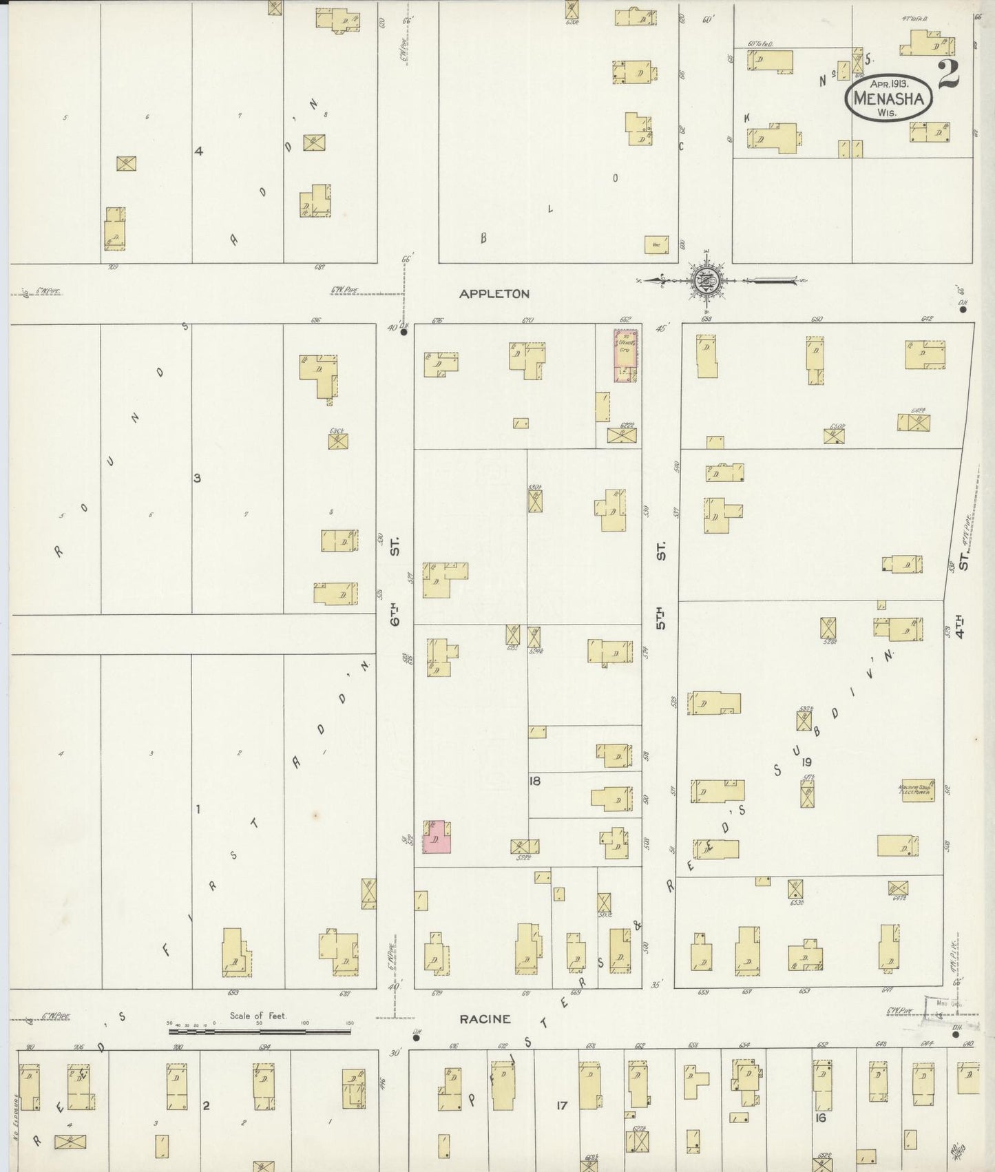 Sanborn Fire Insurance Map from Menasha, Winnebago County, Wisconsin (1913), Sheet #0002 - Historic Sanborn Fire Insurance Map Print, vintage old map wall art, antique decor, genealogy gift, Wisconsin Wisconsin map
